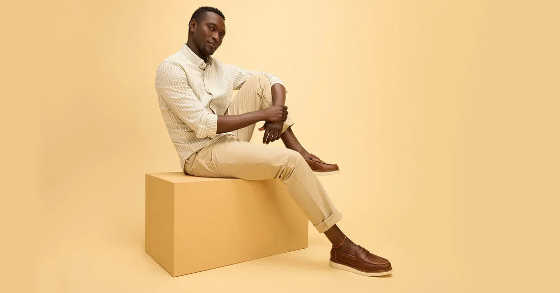 Model wearing the Navi TRVL LITE Havana Loafer shown.