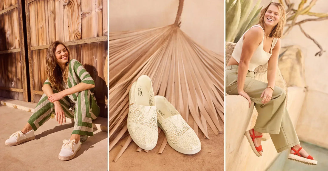 The Carolina Lace-Up Espadrille in white beachside woven, Alpargata Plus in natural moroccan crochet and Brynn Platform Sandal in flame suede shown.
