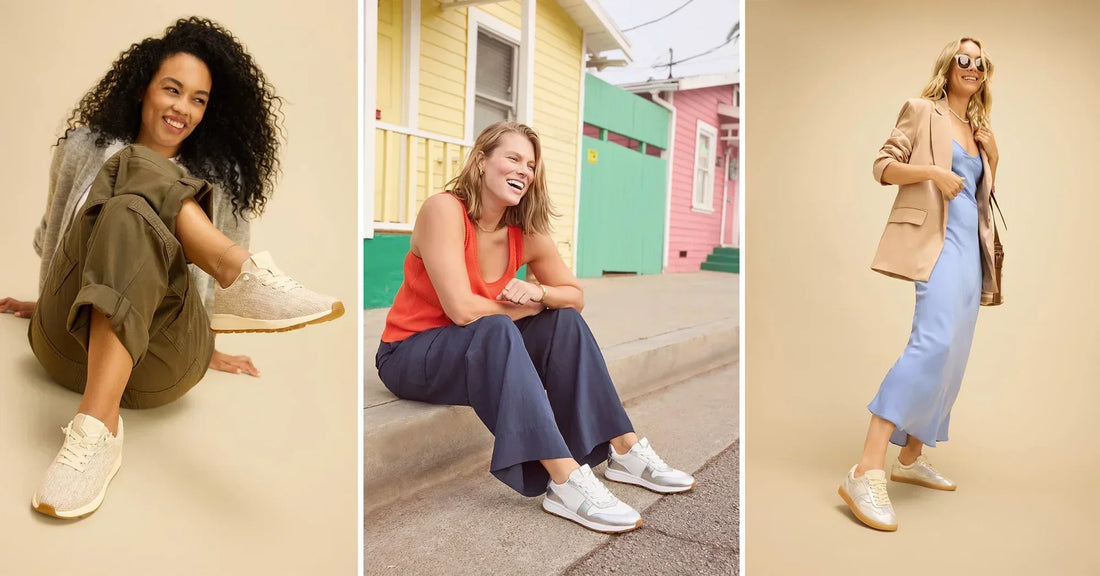 Models wearing the TRVL LITE Cabrillo and Retro Runner Sneaker, and the Collins Casual Lace-Up Sneaker shown.