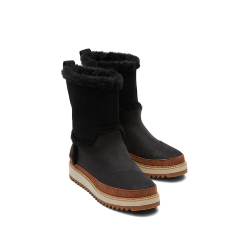 Makenna Black Water Resistant Faux Fur Boot Front View