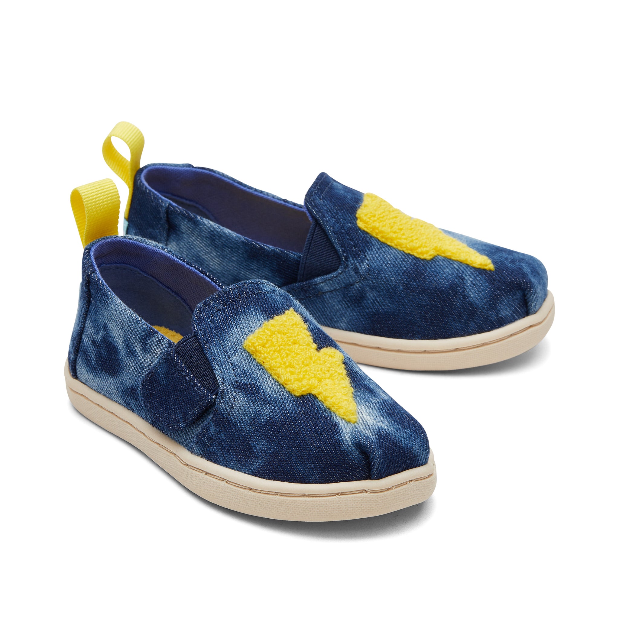 Alpargata Toddler Shoe - Navy Washed Denim Ligthning Bolt Front View