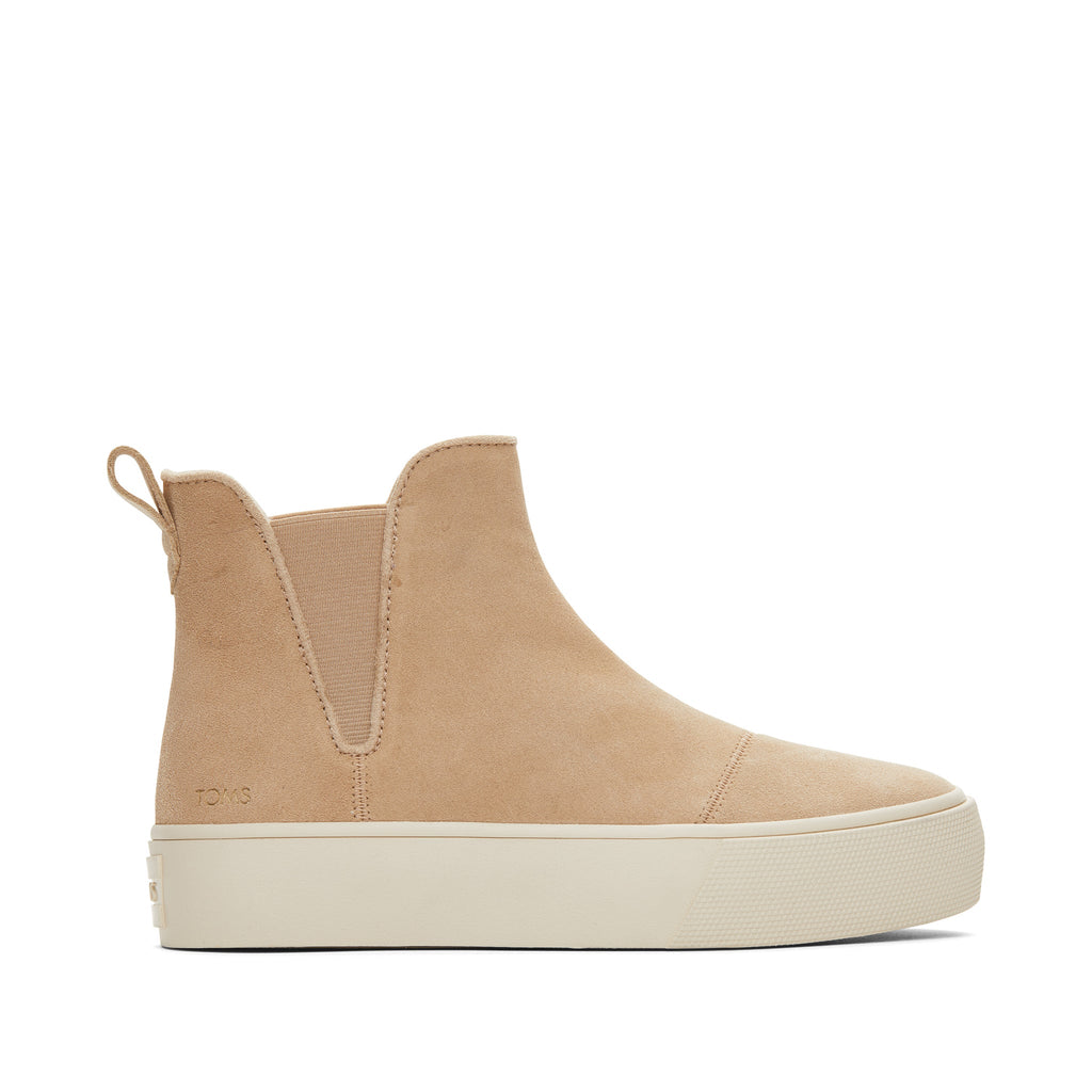 Fenix Platform Chelsea Oatmeal Suede Sneaker Side View