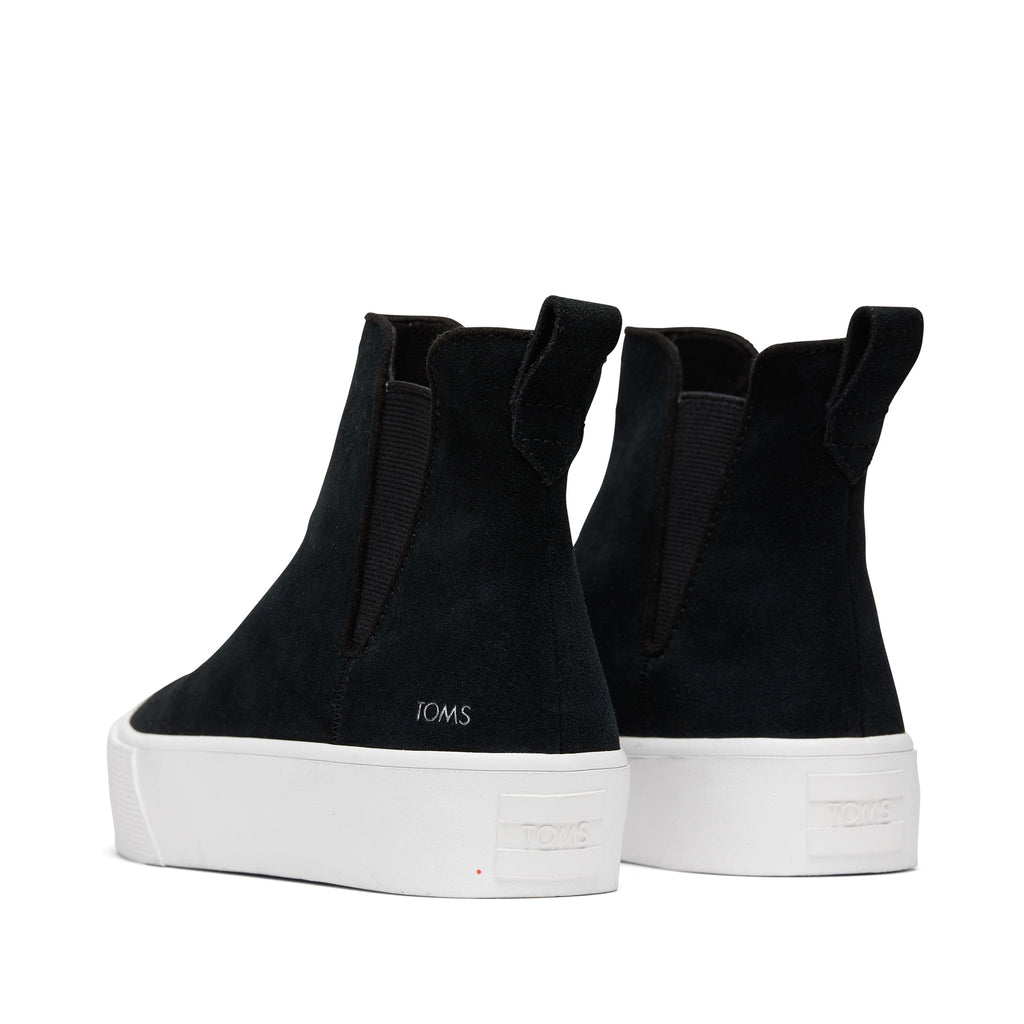 Fenix Platform Chelsea Black Suede Sneaker Back View