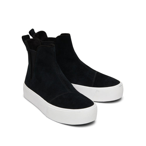 Fenix Platform Chelsea Black Suede Sneaker Front View