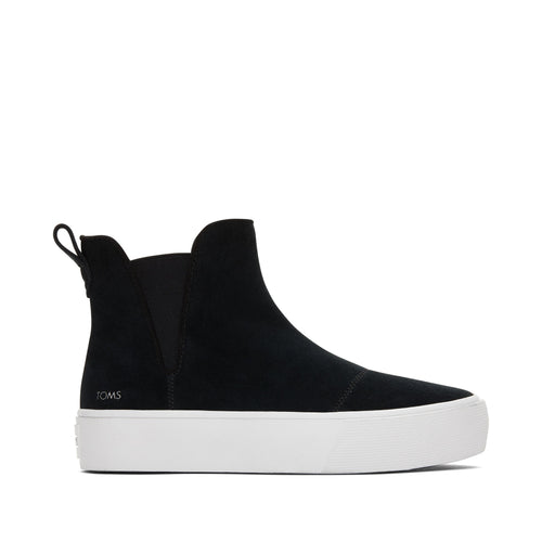 Fenix Platform Chelsea Black Suede Sneaker Side View
