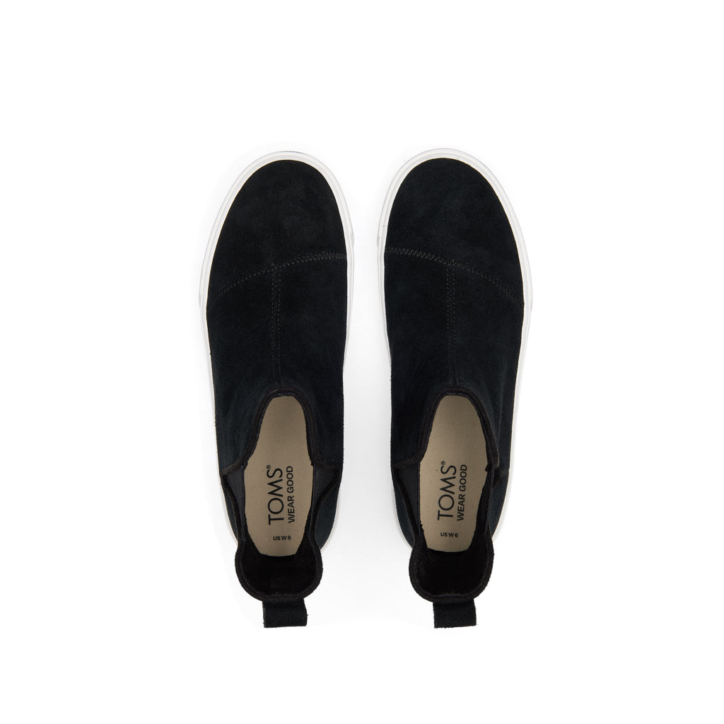Fenix Platform Chelsea Black Suede Sneaker Top View