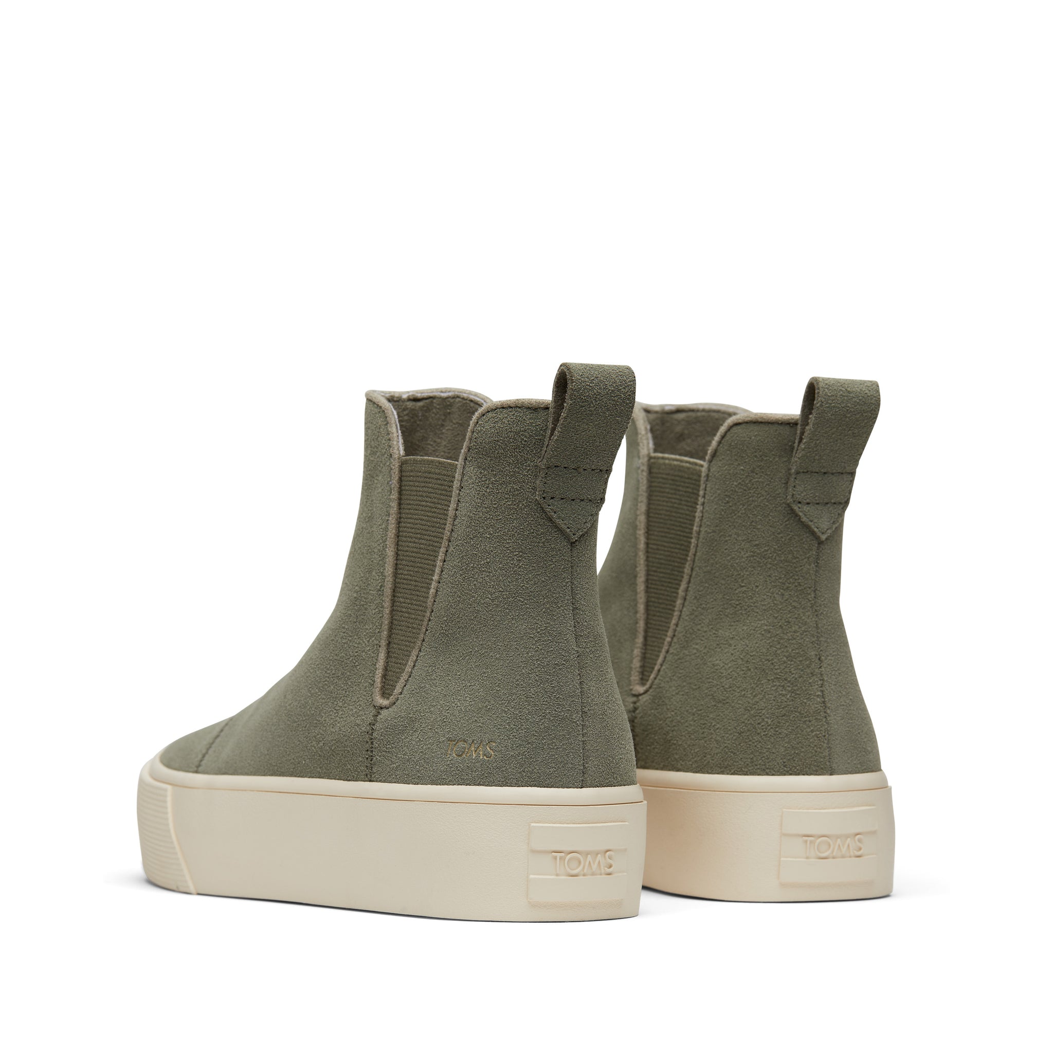 Fenix Platform Chelsea Vetiver Suede Sneaker Back View