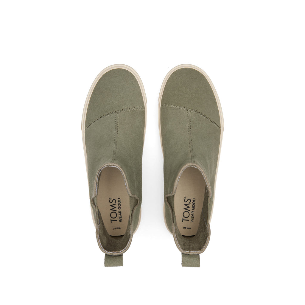 Fenix Platform Chelsea Vetiver Suede Sneaker Top View