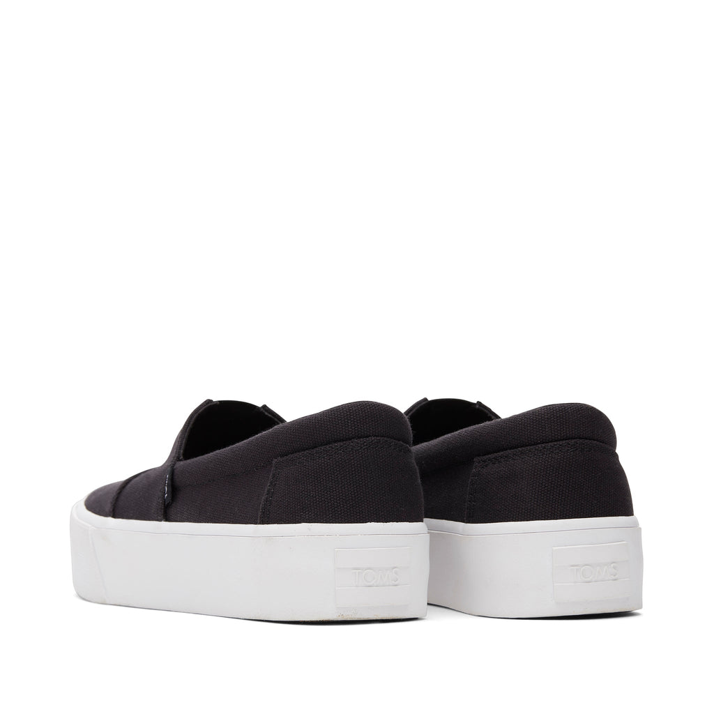 Fenix Platform Black Canvas Slip On Sneaker Back View