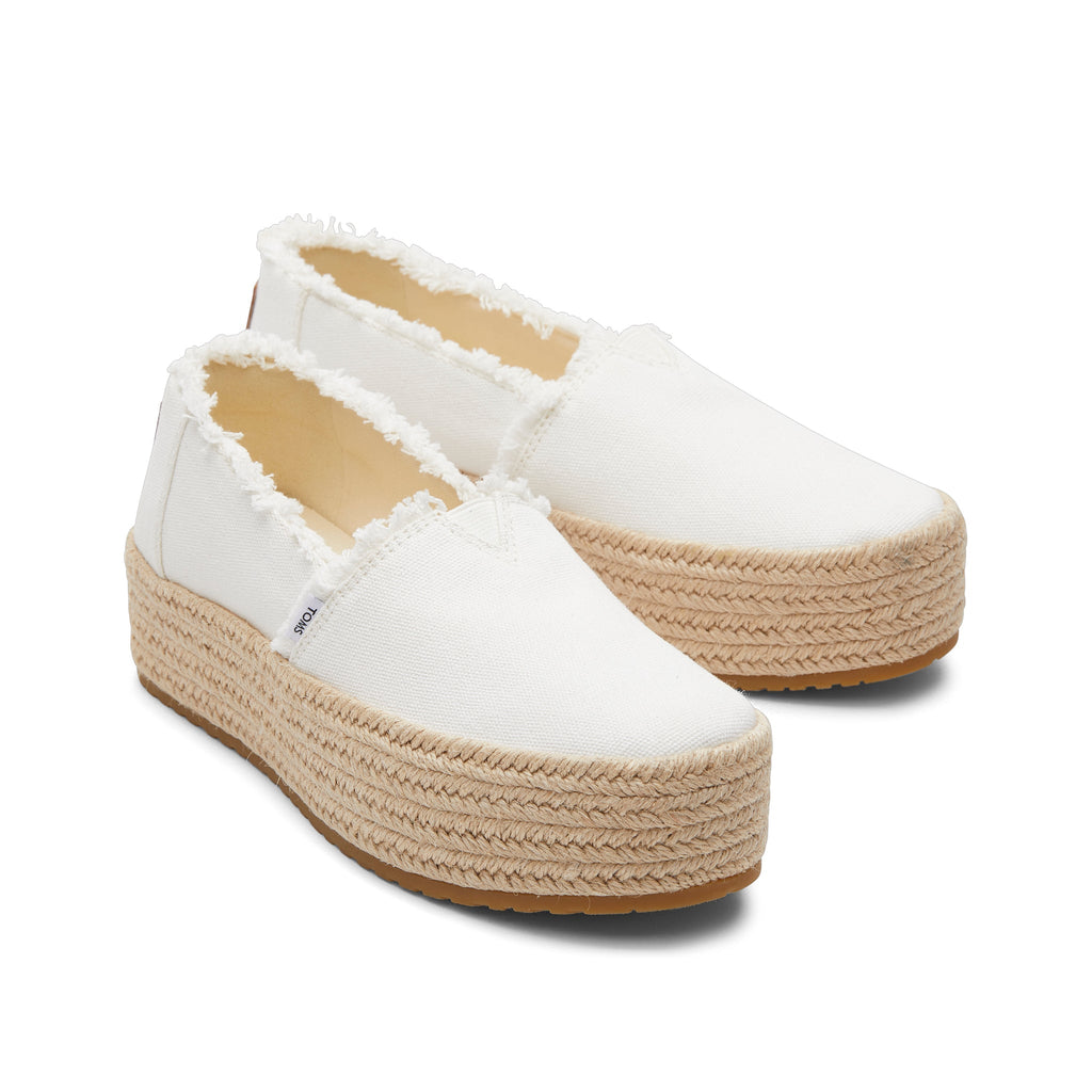 Valencia White Canvas Platform Espadrille Front View