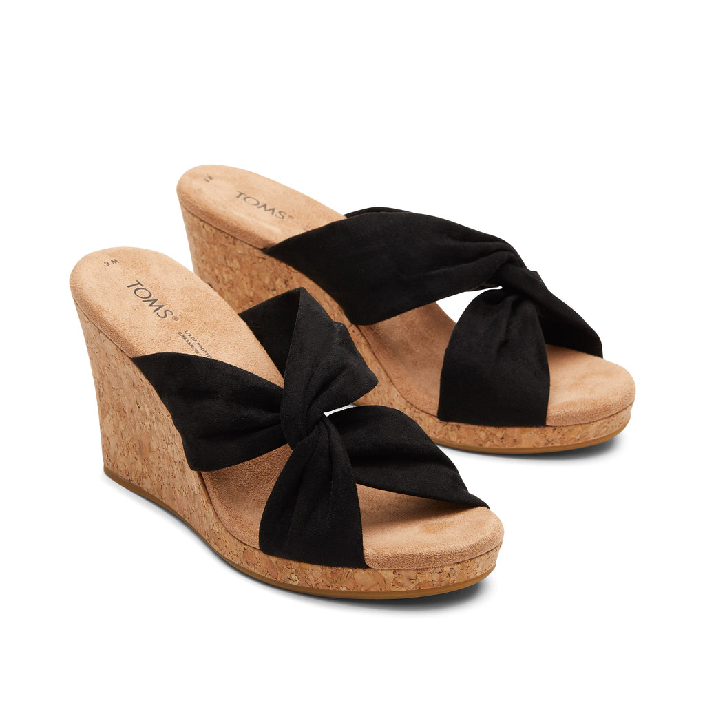 Serena Black Cork Wedge Sandal Front View