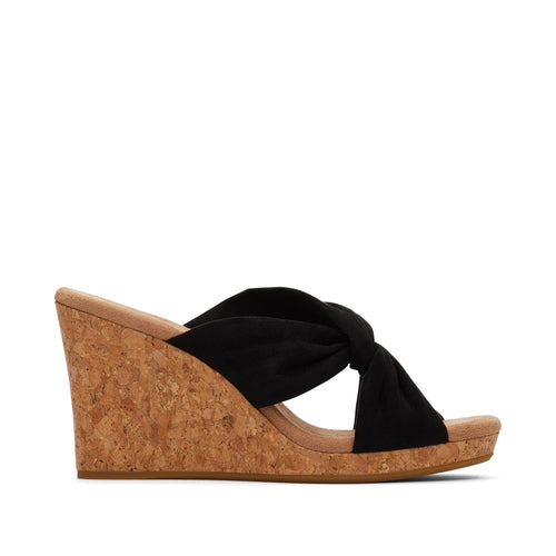 Serena Black Cork Wedge Sandal Side View