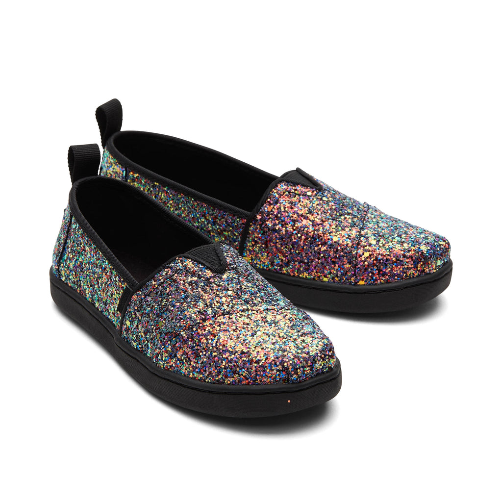 Youth Alpargata Black Glitter Kids Shoe Front View