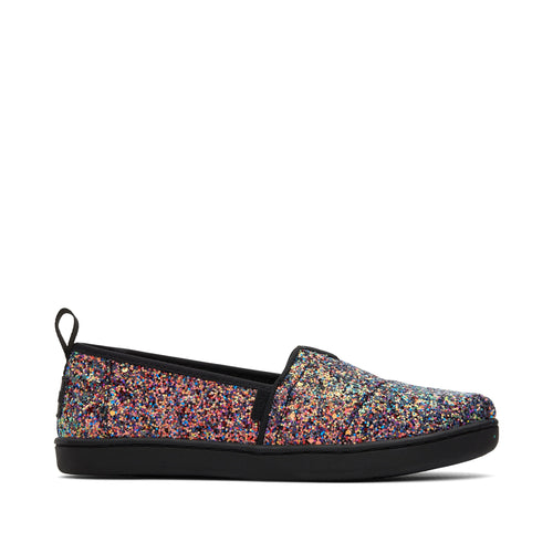 Youth Alpargata Black Glitter Kids Shoe Side View