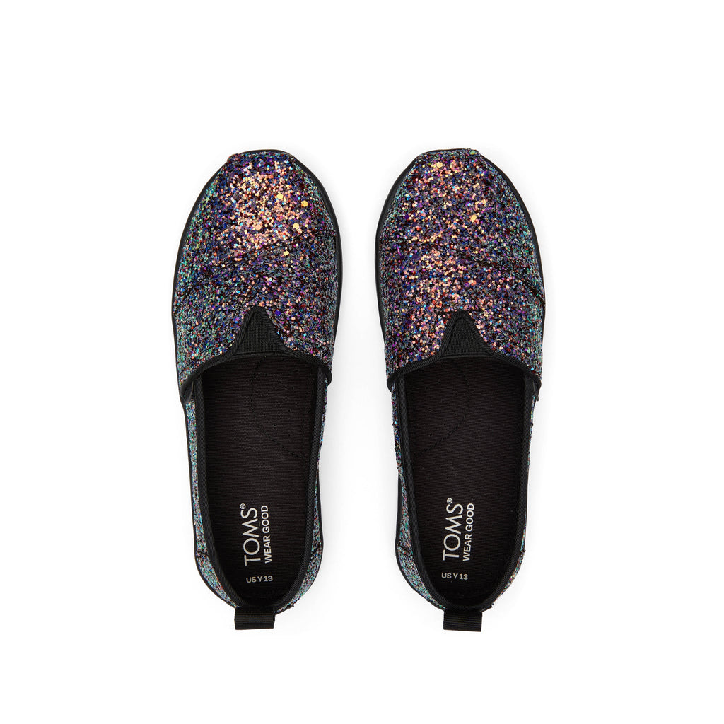 Youth Alpargata Black Glitter Kids Shoe Top View