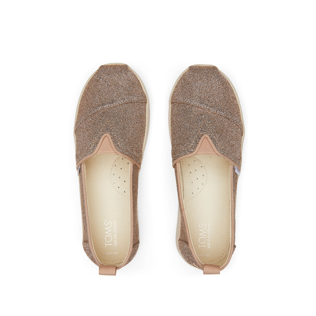 Youth Alpargata Gold Sparkle Knit Kids Shoe Top View