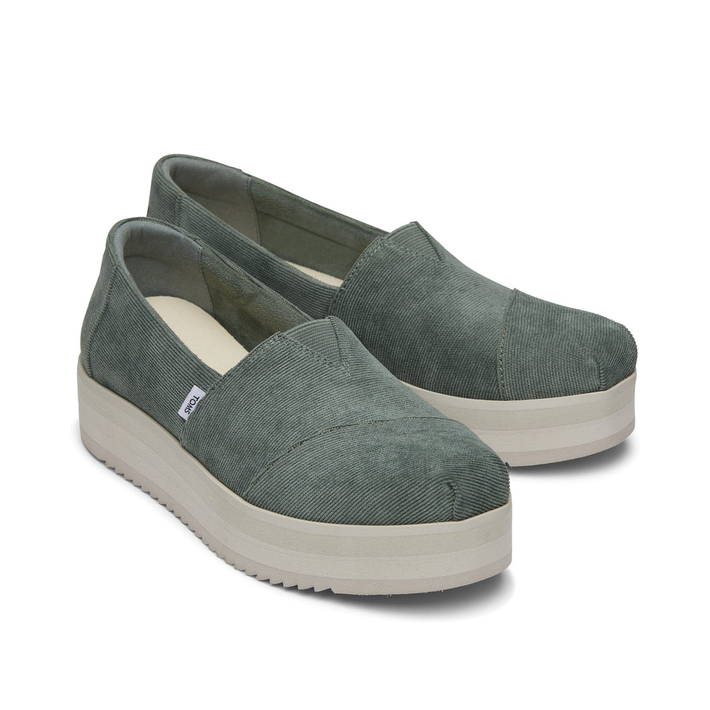 Alpargata Green Corduroy Midform Espadrille Front View