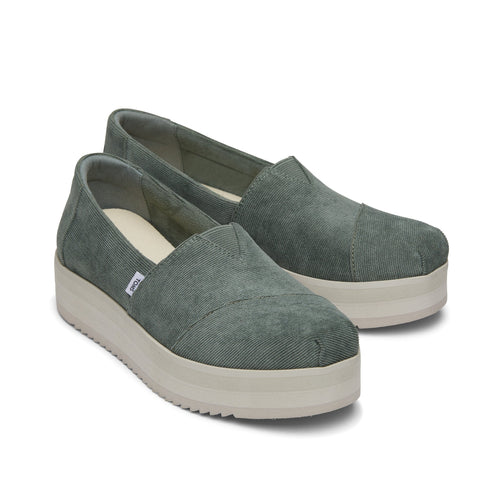 Alpargata Green Corduroy Midform Espadrille Front View