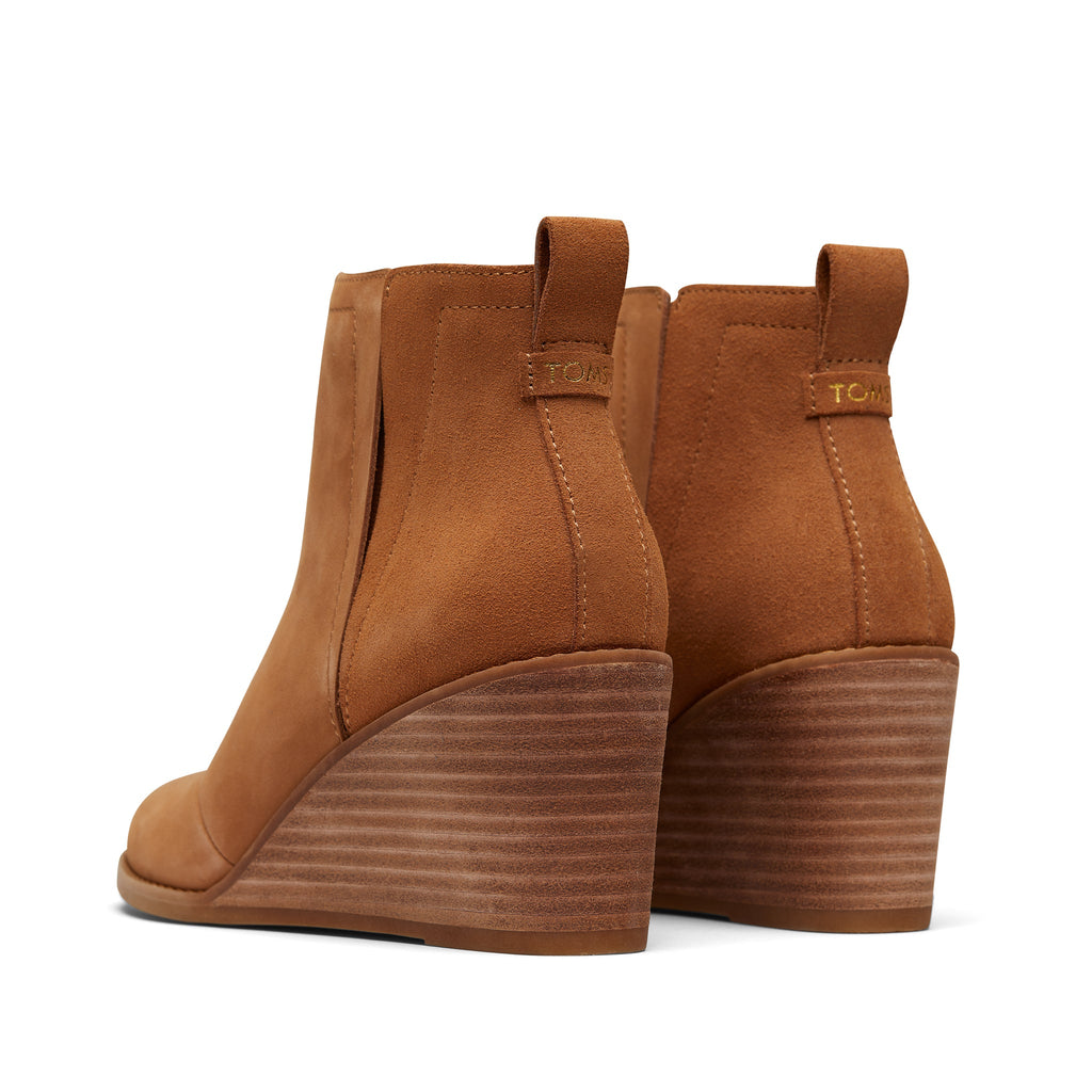 Clare Tan Leather Wedge Boot Back View