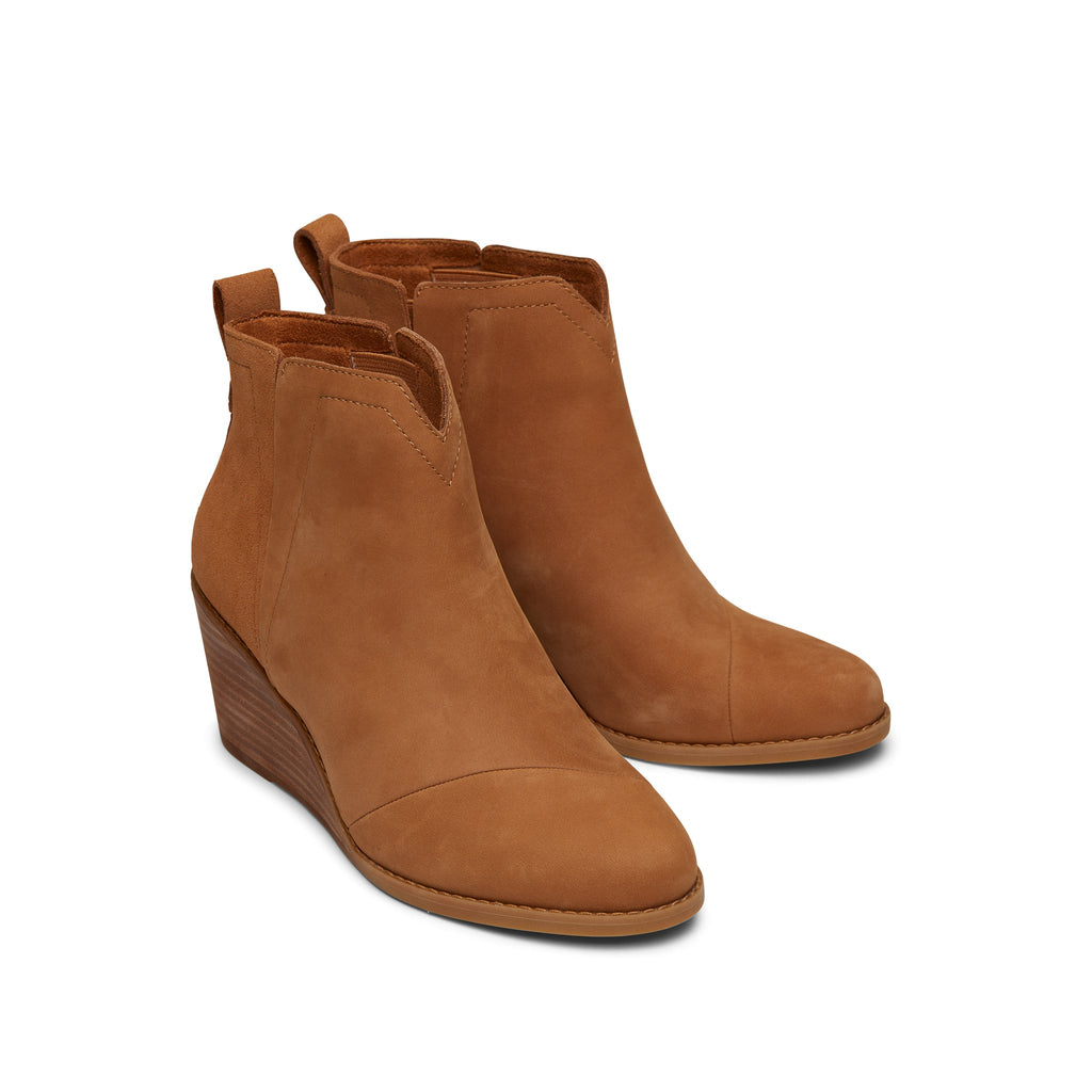Clare Tan Leather Wedge Boot Front View