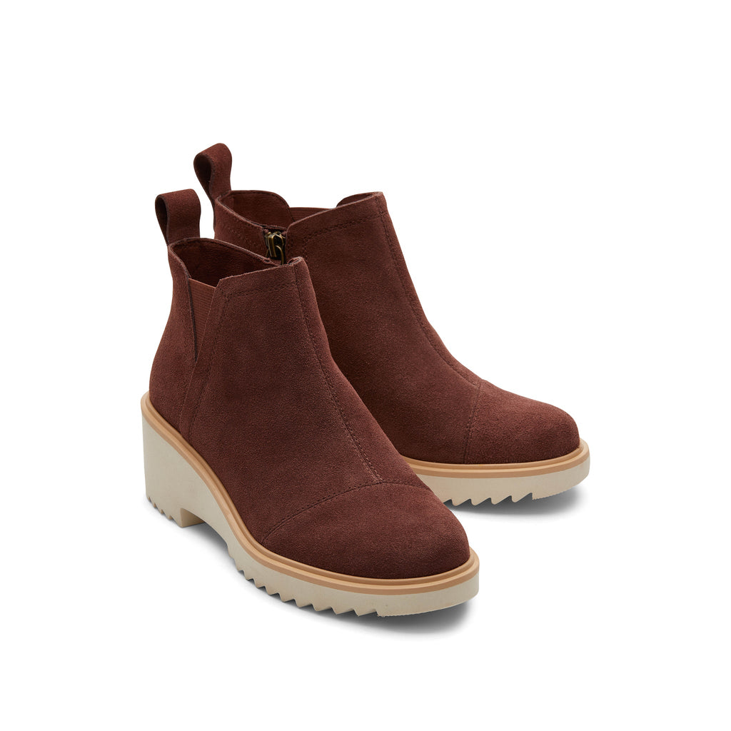 Maude Chestnut Suede Wedge Boot Front View