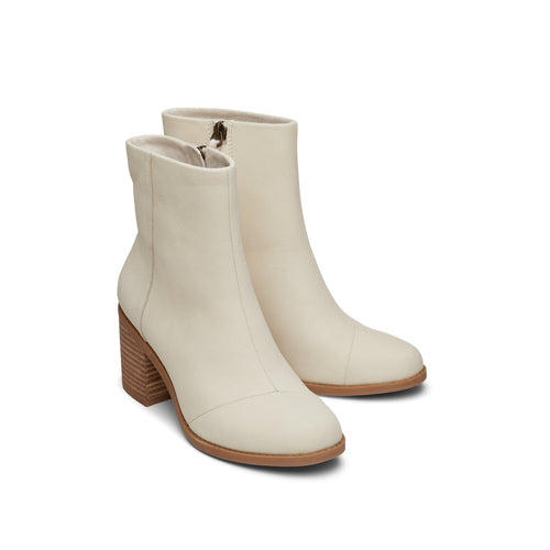 Evelyn Light Sand Leather Heeled Boot Front View