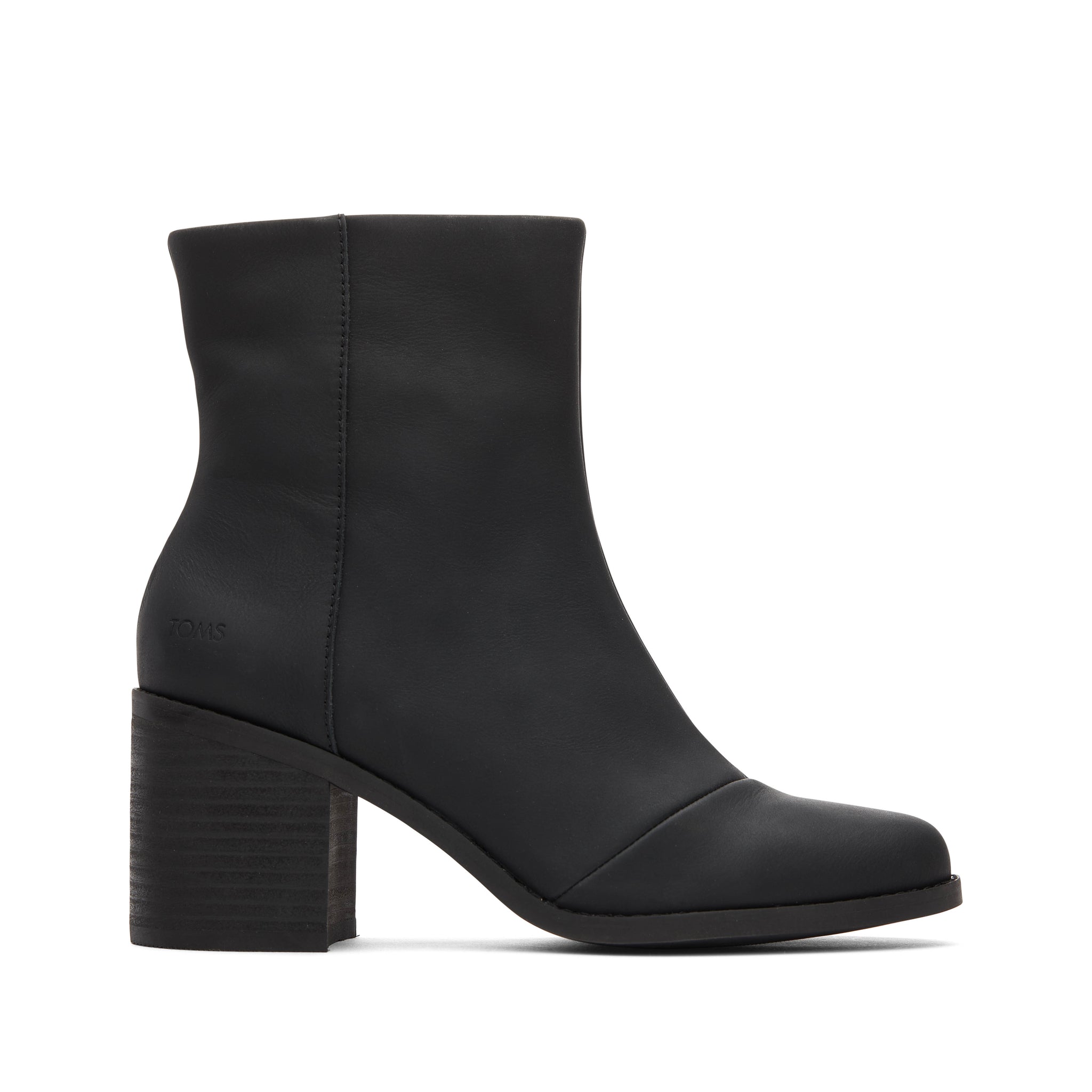 Evelyn Black Leather Heeled Boot Side View