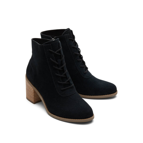 Evelyn Black Suede Lace-Up Heeled Boot Front View