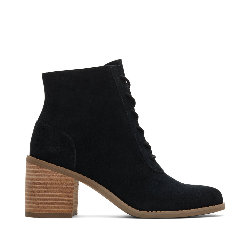 Evelyn Black Suede Lace-Up Heeled Boot Side View
