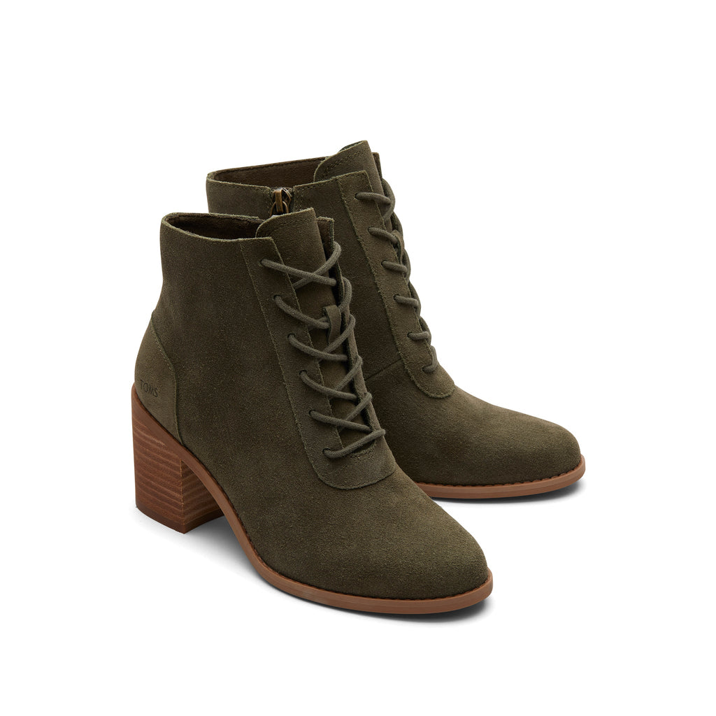 Evelyn Olive Suede Lace-Up Heeled Boot Front View