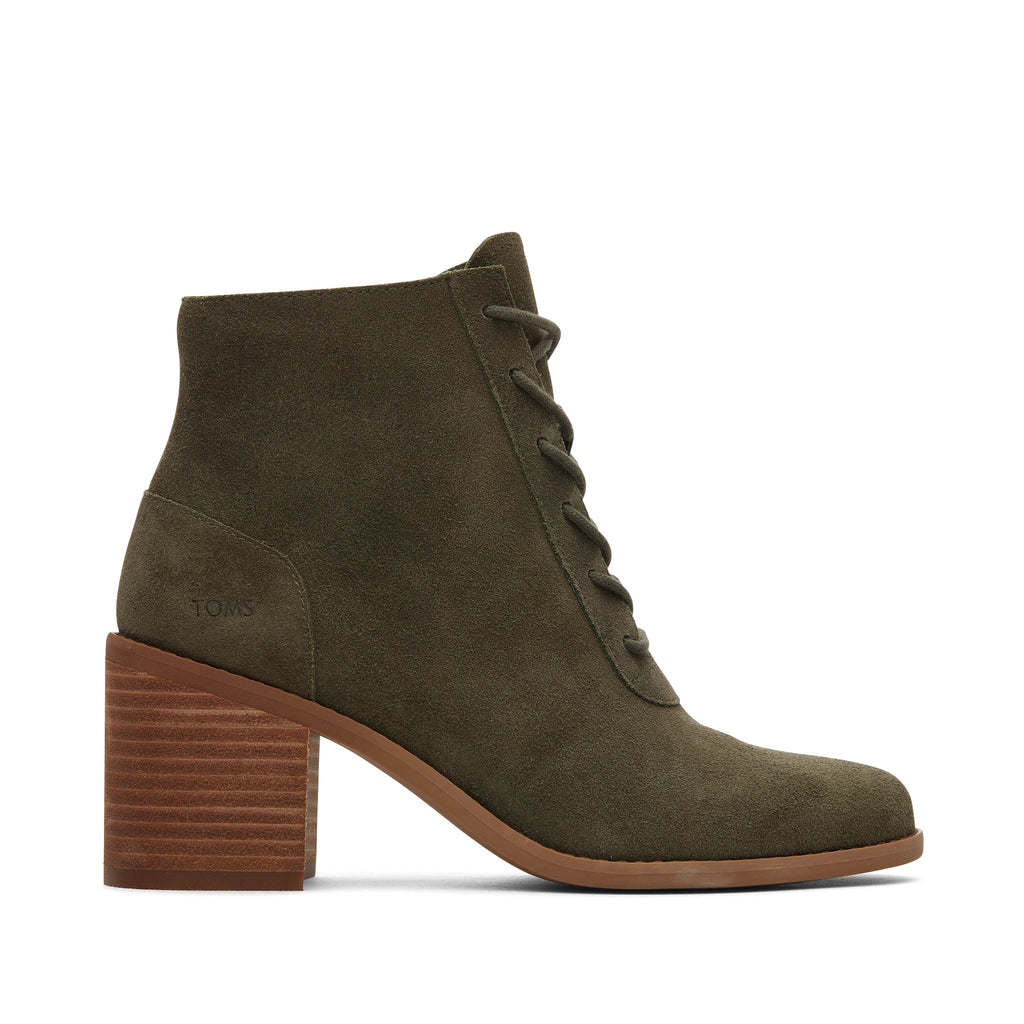 Evelyn Olive Suede Lace-Up Heeled Boot Side View
