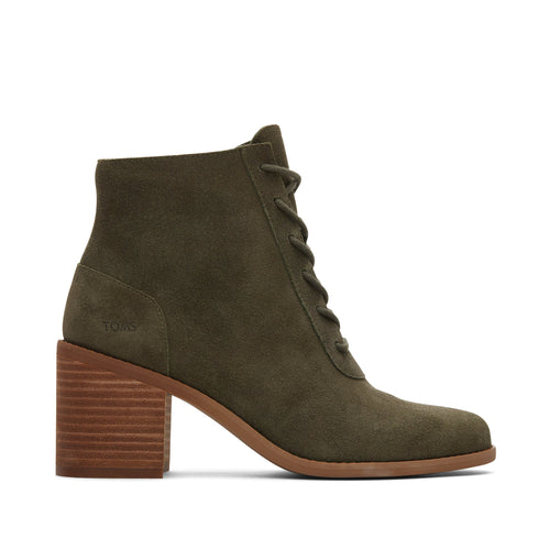 Evelyn Olive Suede Lace-Up Heeled Boot Side View