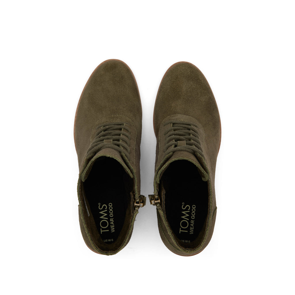 Evelyn Olive Suede Lace-Up Heeled Boot Top View