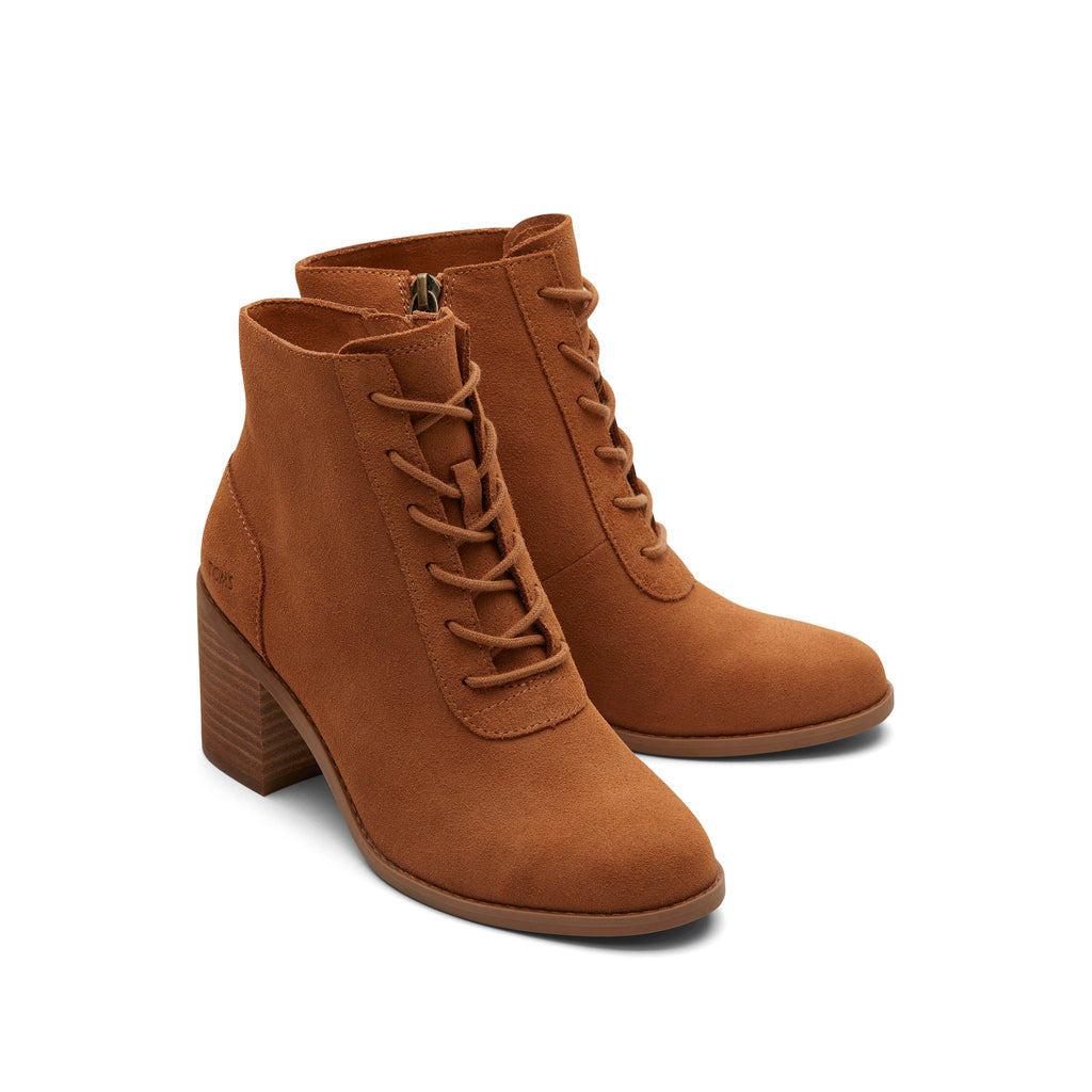 Evelyn Tan Suede Lace-Up Heeled Boot Front View