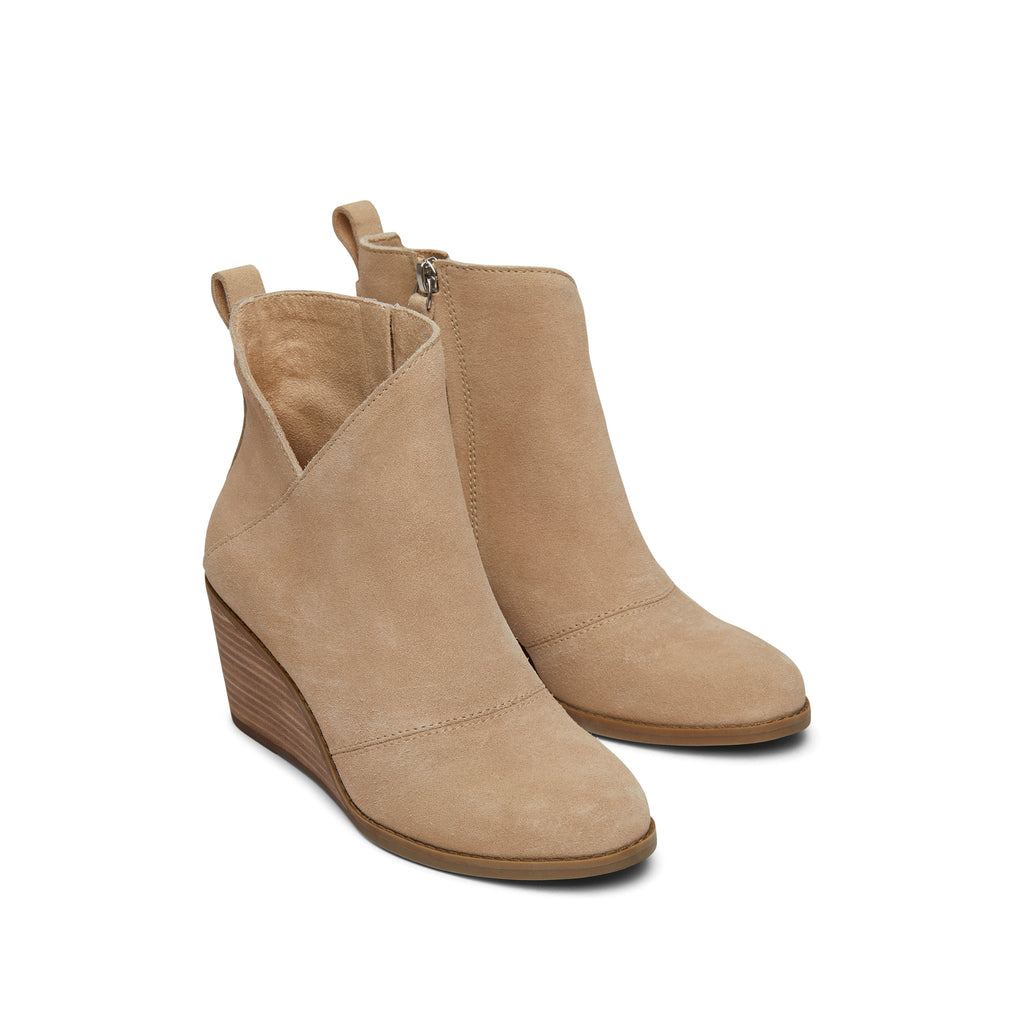 Sutton Oatmeal Suede Wedge Boot Front View