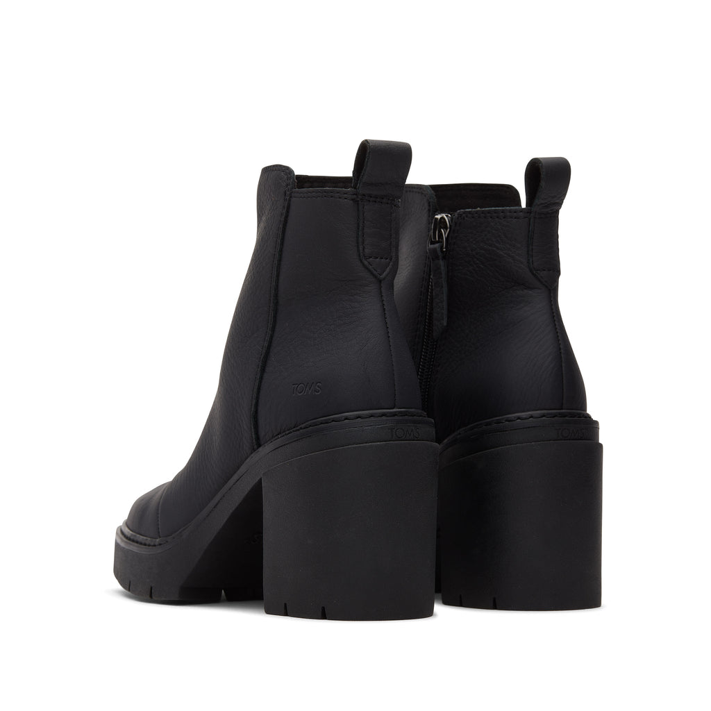 Rya Black Leather Heeled Boot Back View