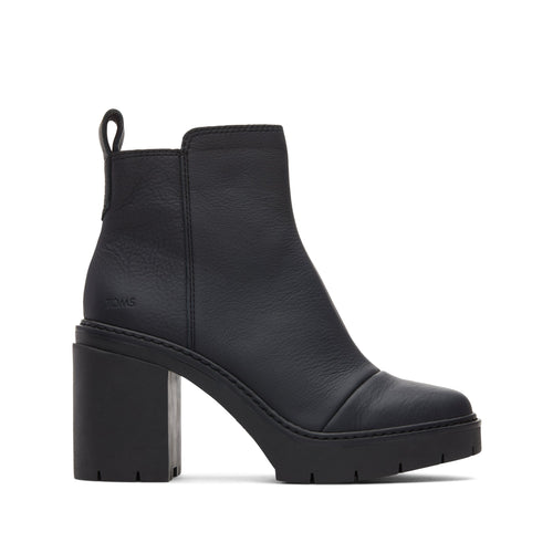 Rya Black Leather Heeled Boot Side View