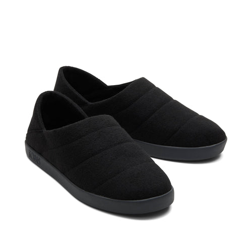 Ezra Black Faux Fleece Convertible Slipper Front View