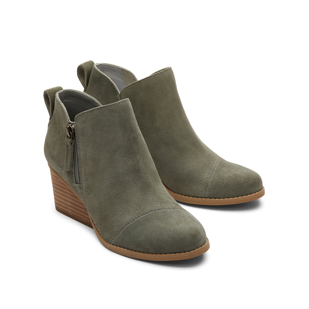 Goldie Vetiver Suede Wedge Boot Front View