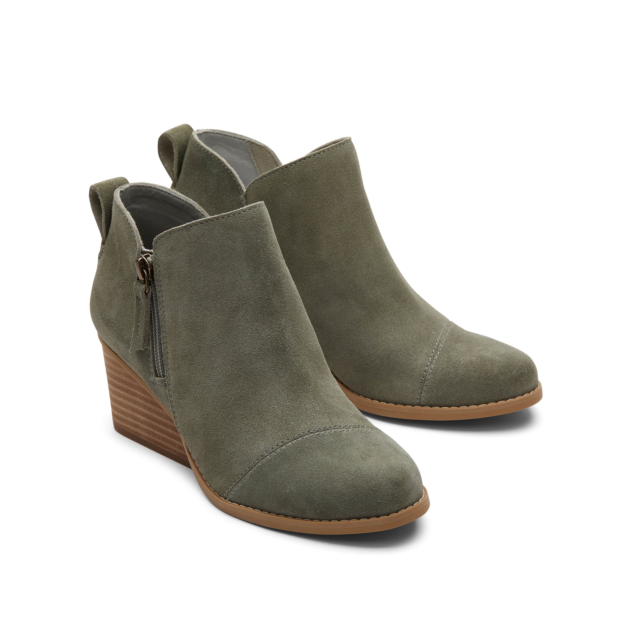 Goldie Vetiver Suede Wedge Boot Front View