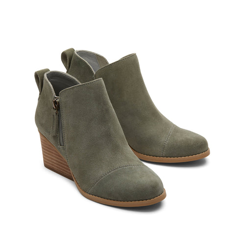 Goldie Vetiver Suede Wedge Boot Front View