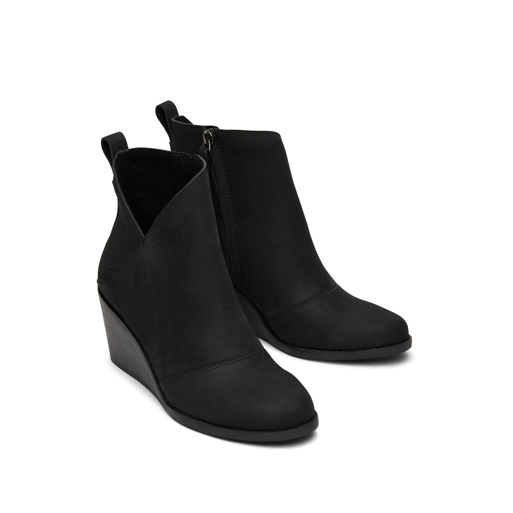 Sutton Black Leather Wedge Boot Front View