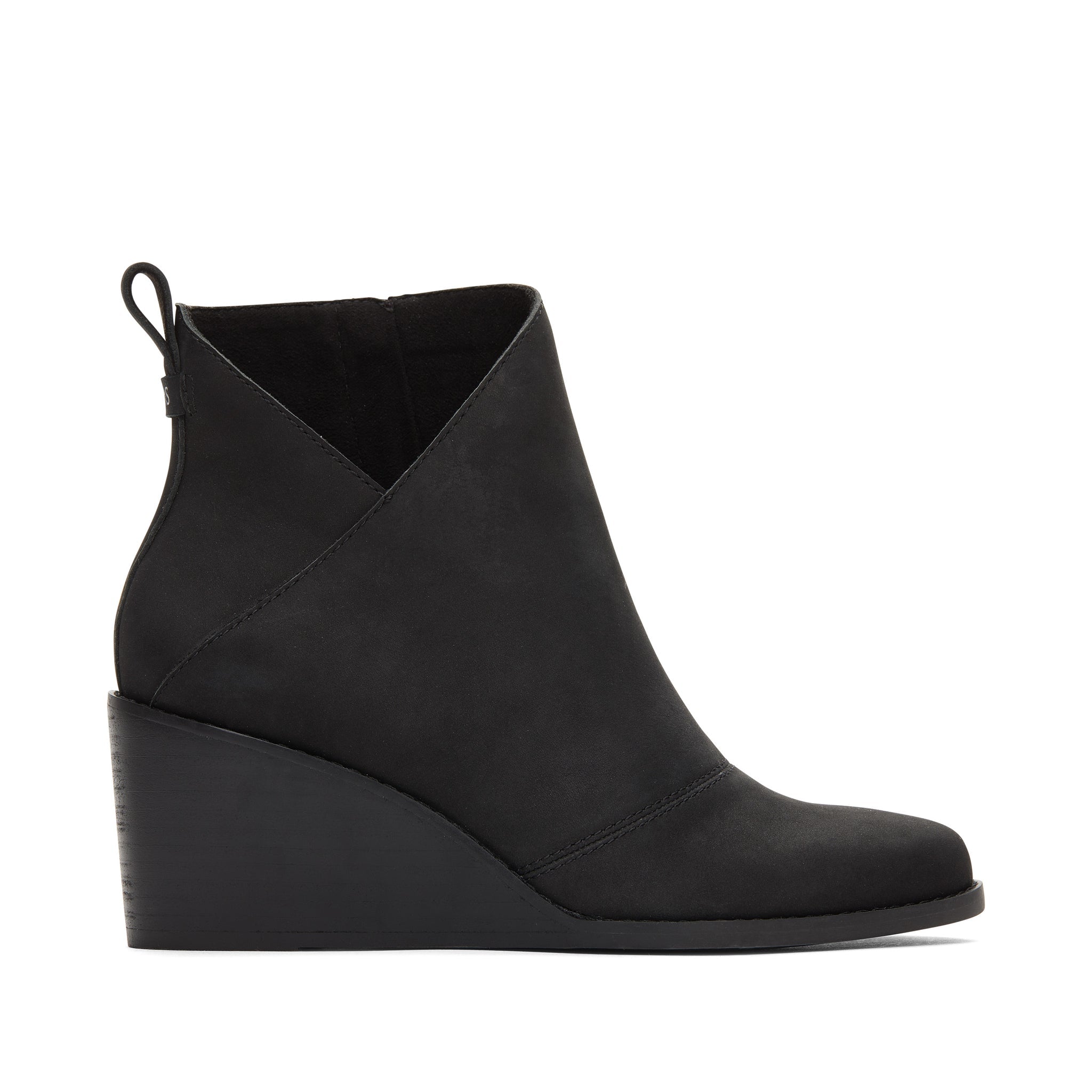 Sutton Black Leather Wedge Boot Side View