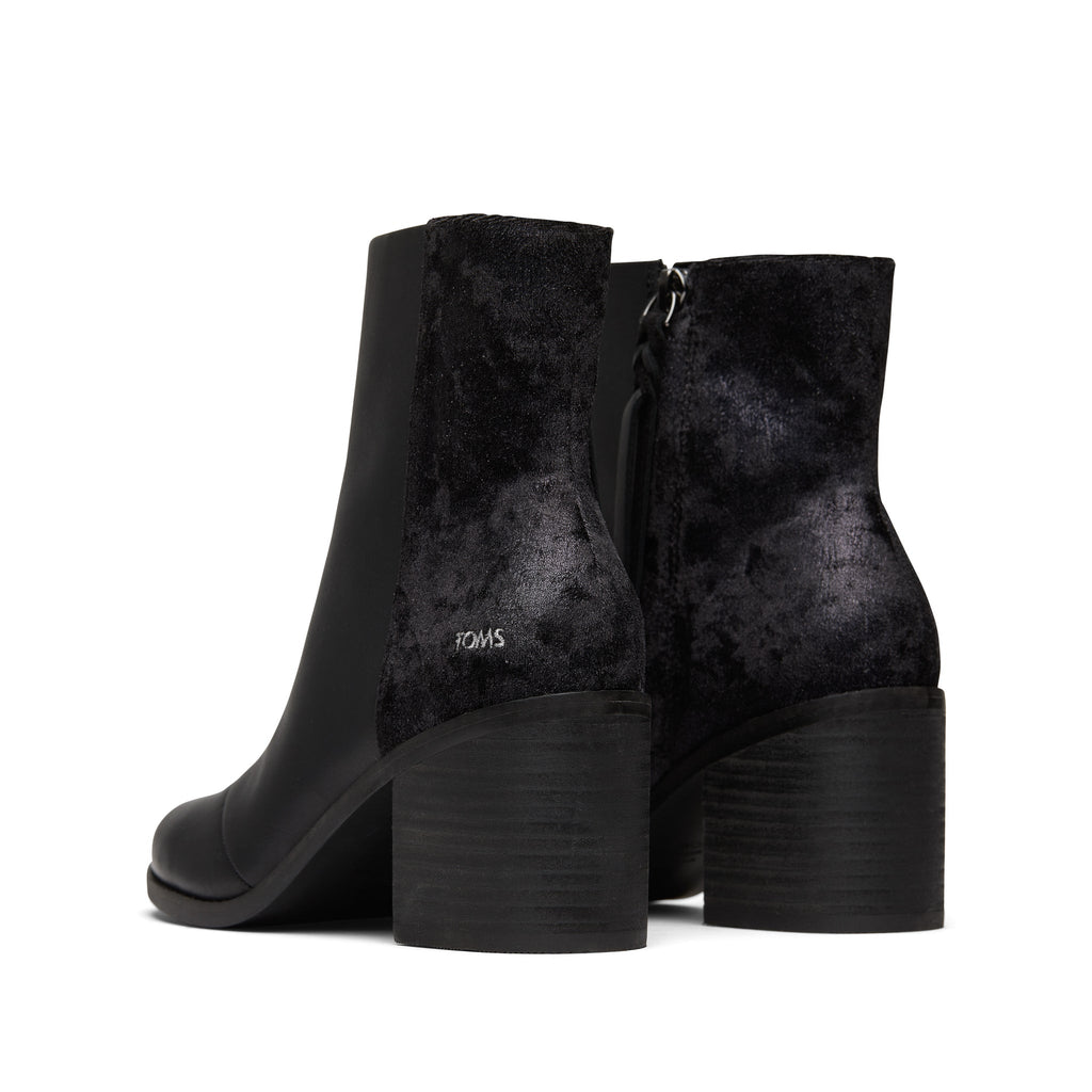 Evelyn Black Suede and Plush Foil Heeled Boot Back View