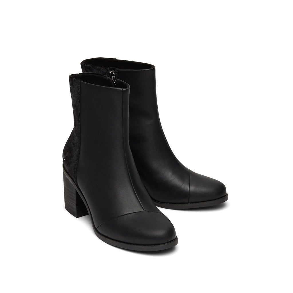 Evelyn Black Suede and Plush Foil Heeled Boot Front View