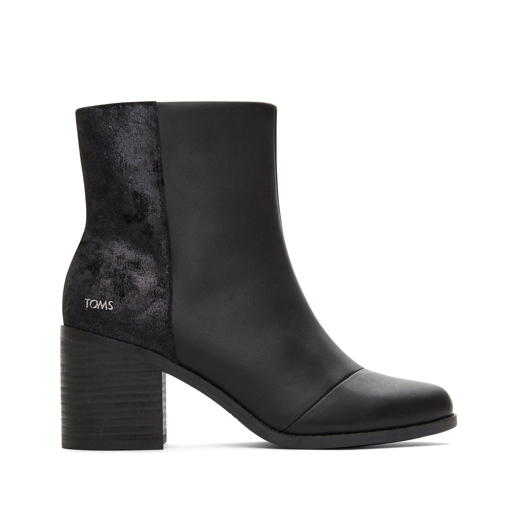 Evelyn Black Suede and Plush Foil Heeled Boot Side View