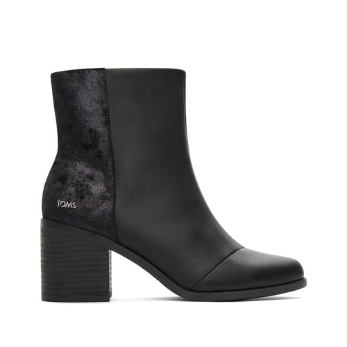 Evelyn Black Suede and Plush Foil Heeled Boot Side View