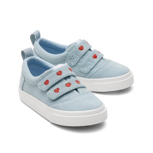 Fenix Denim Hearts Double Strap Toddler Sneaker Front View