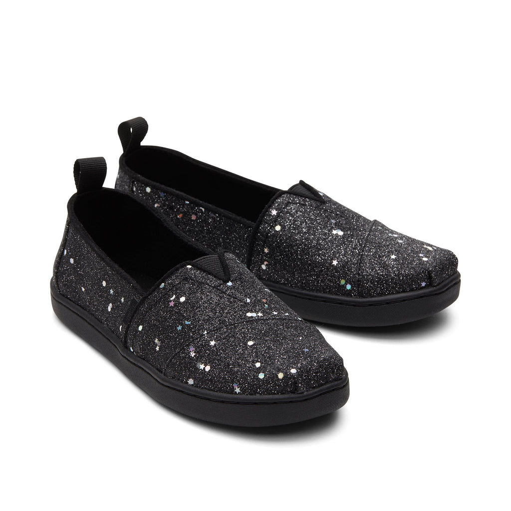 Youth Alpargata Black Cosmic Glitter Kids Shoe Front View