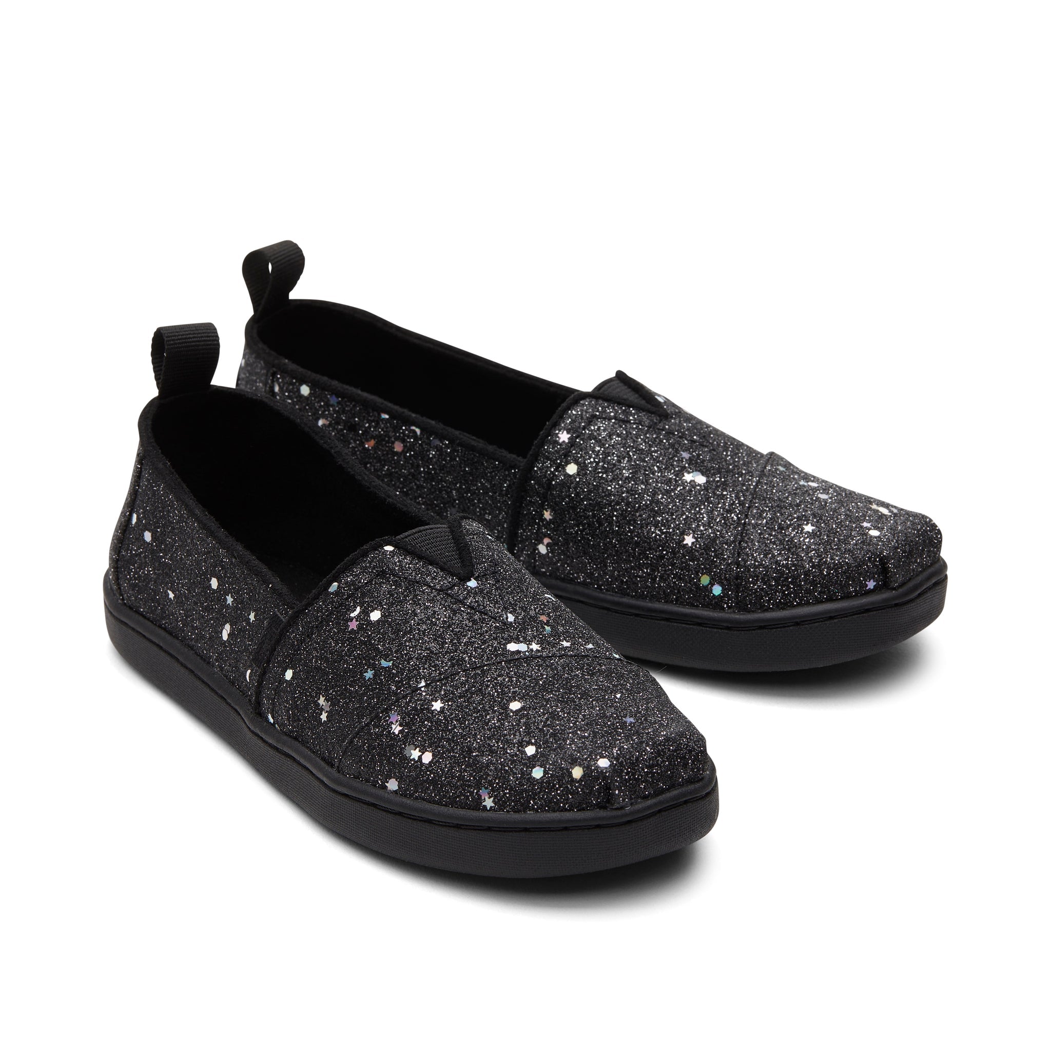 Youth Alpargata Black Cosmic Glitter Kids Shoe Front View